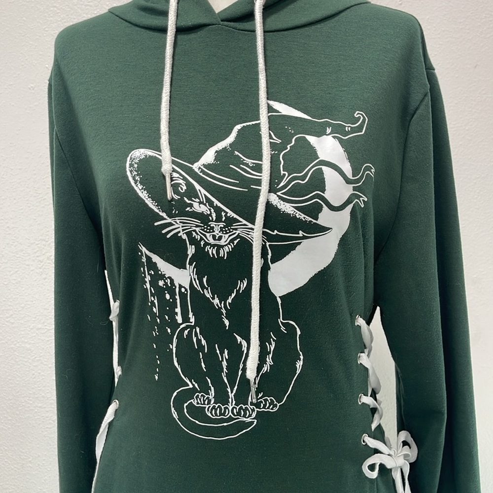 Dresslily Green Halloween Cat Hoodie - Picture 2 of 7